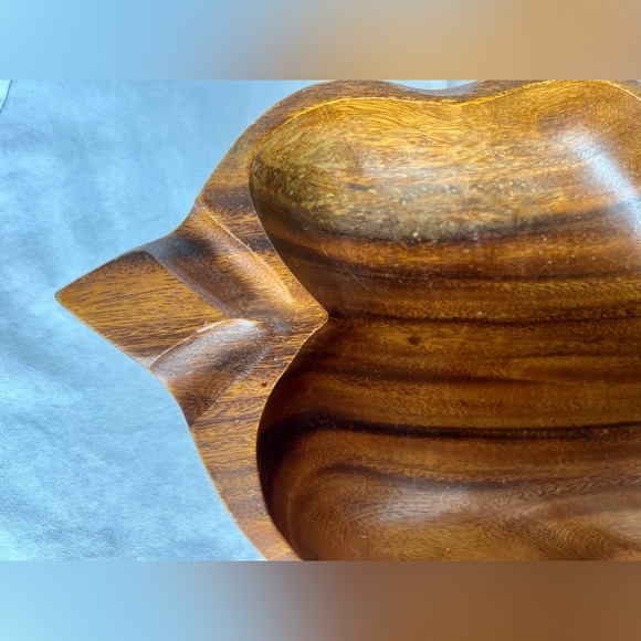 Carved Monkey Pod Wooden Leaf Shaped Bowl Vintage - Picture 7 of 10